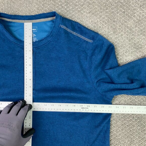 LL Bean Henley Shirt Mens Medium Blue Base Layer Elbow Patch Hiking Outdoor Wool - Picture 9 of 11